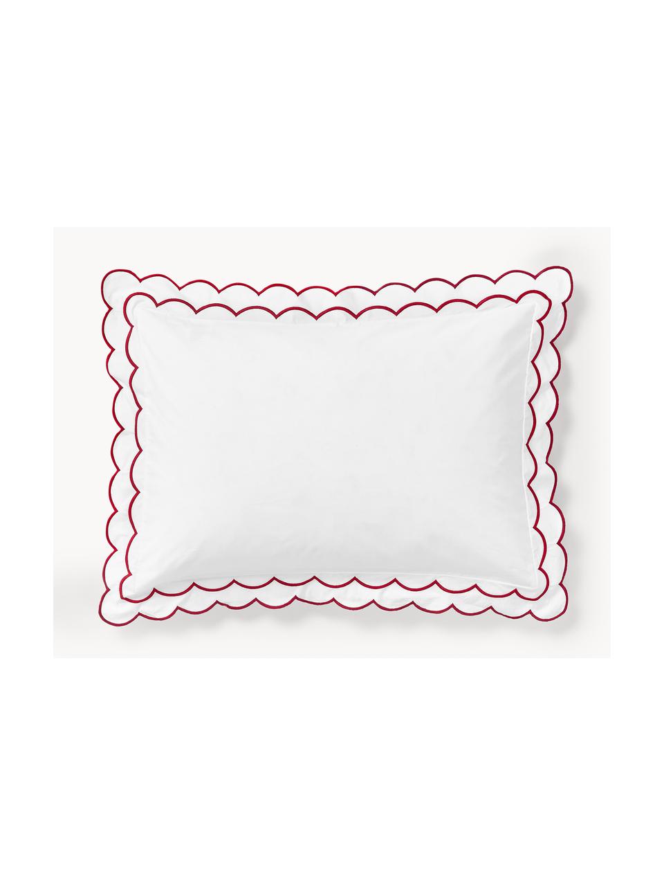 Funda de almohada de percal con dobladillo bordado Atina, Blanco, rojo, An 45 x L 110 cm