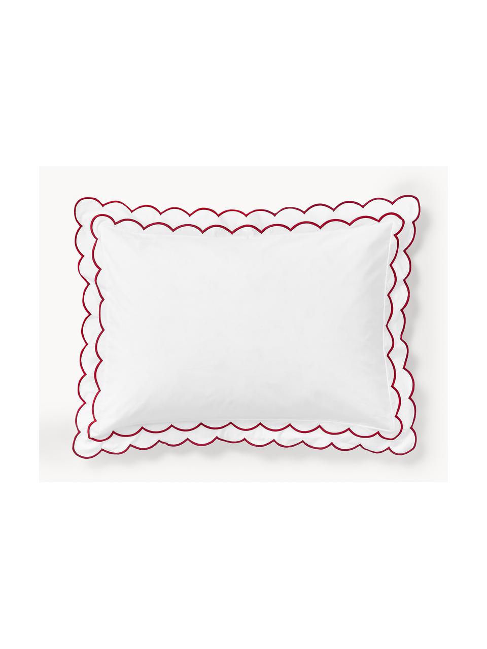 Taie d'oreiller en percale de coton avec ourlet ondulé Atina, Blanc, rouge, larg. 50 x long. 70 cm