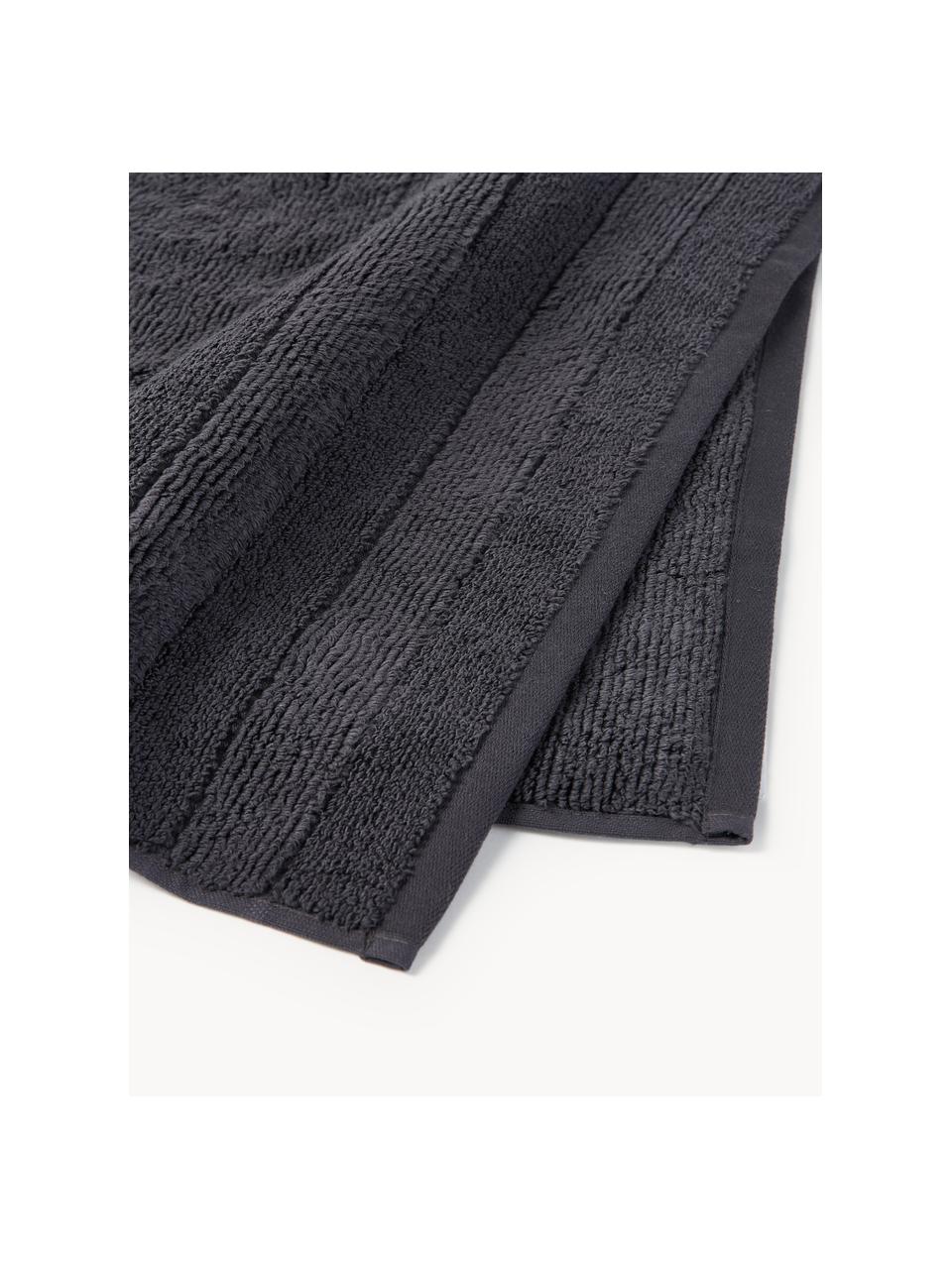 Lot de serviettes de bain avec bordure décorative Luxe, set de tailles variées, Anthracite, 3 éléments (1 serviette invité, 1 serviette de toilette et 1 drap de bain)