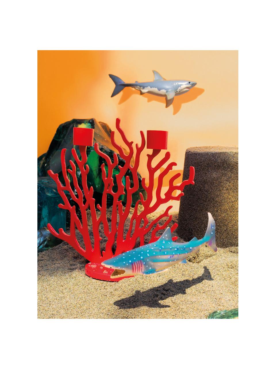 Kerzenhalter Tenochtitlan, B 23 cm, Aluminiumguss, lackiert, Korallrot, B 23 x H 23 cm
