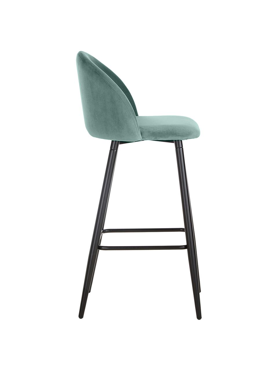 Chaise haute de bar Amy, Velours turquoise, larg. 45 x haut. 103 cm