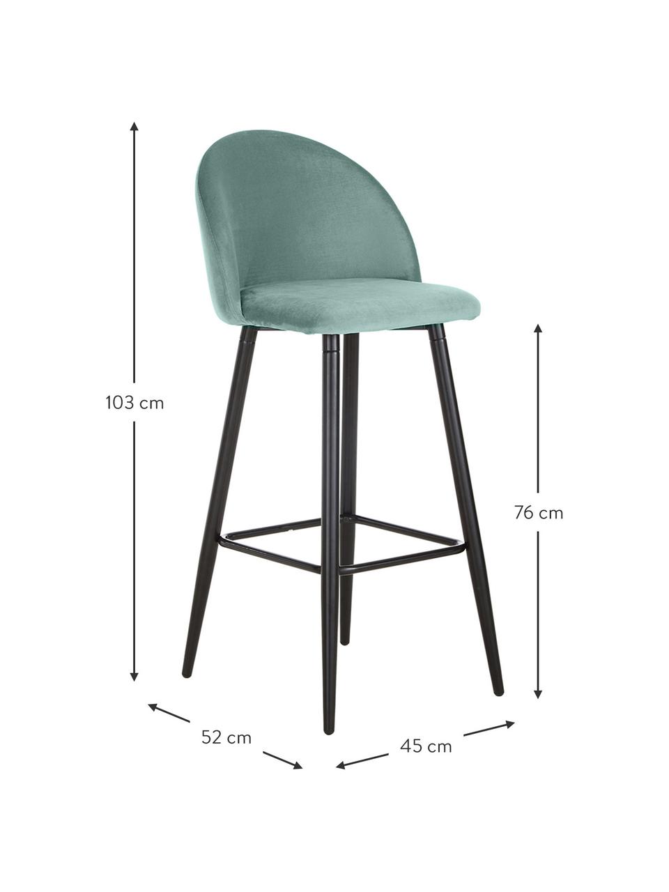 Zamatová barová stolička Amy, Zamatová tyrkysová, čierna, Š 45 x V 103 cm