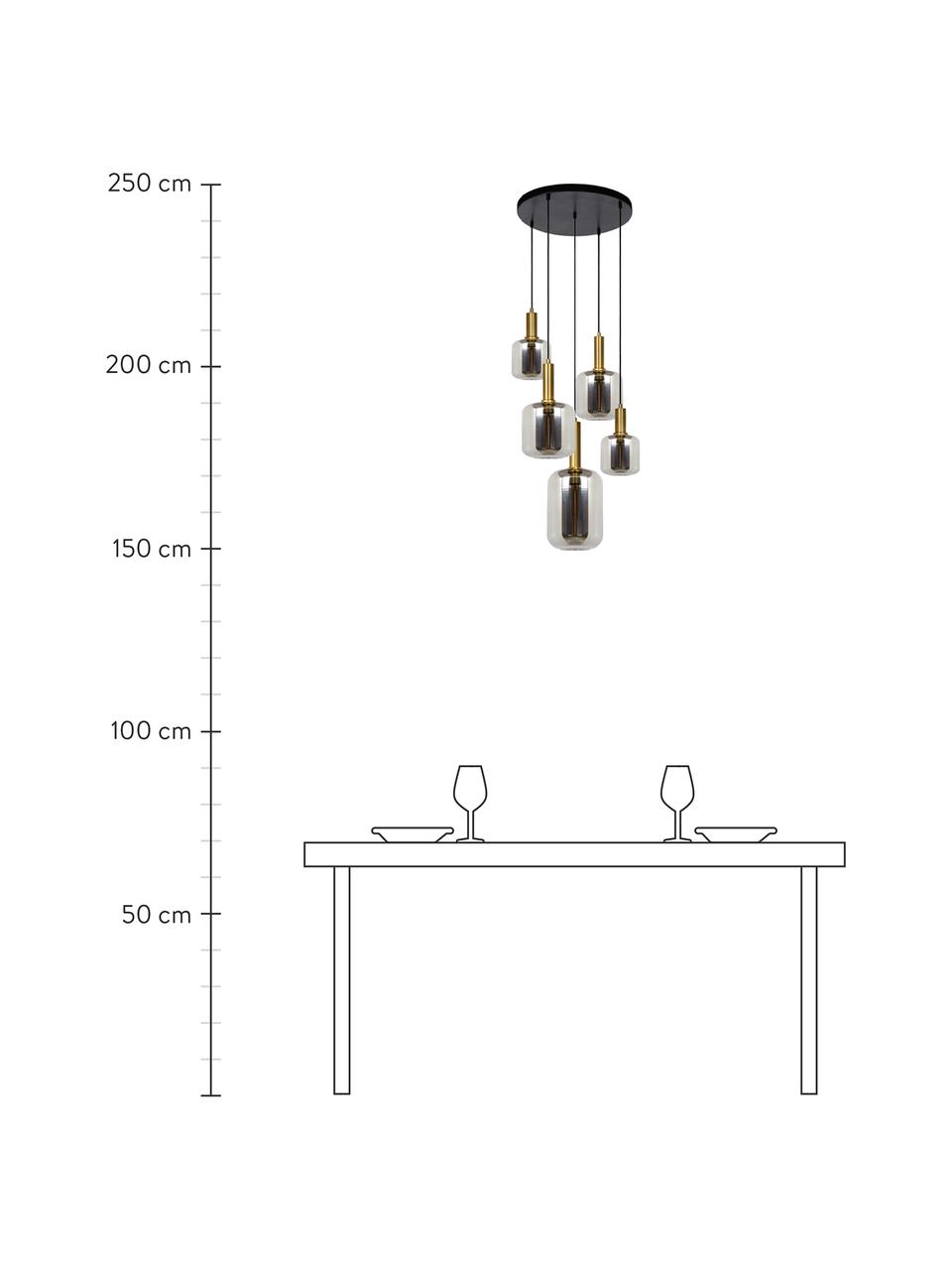 Cluster-Pendelleuchte Joanet, Lampenschirm: Glas, Baldachin: Metall, beschichtet, Chromfarben, Goldfarben, Ø 66 x H 150 cm