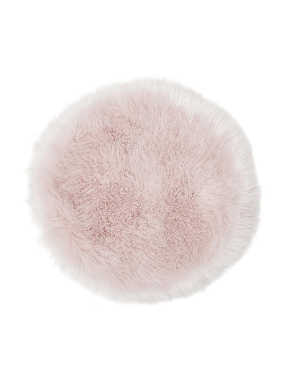 Okrągła nakładka na siedzisko ze sztucznego futra Mathilde, proste włosie, Blady różowy, Ø 37 cm