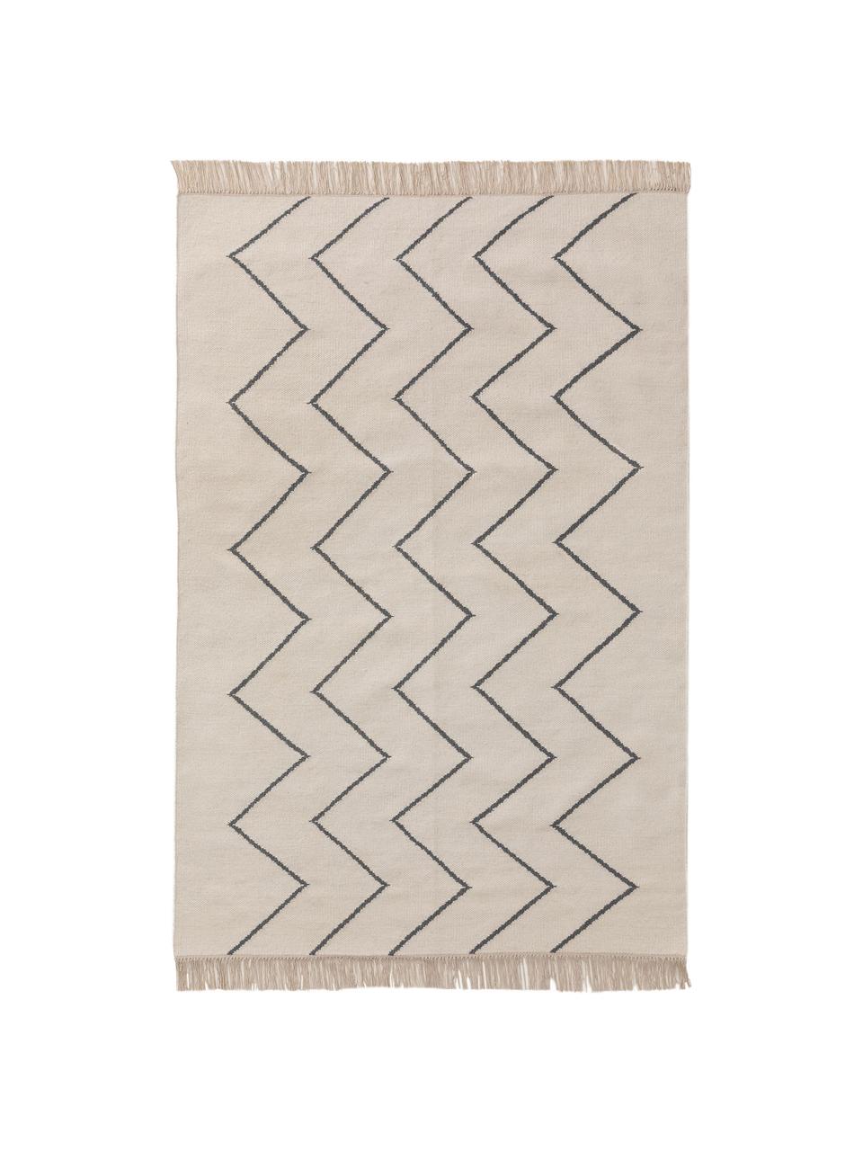 Alfombra kilim artesanal con flecos Vince, 90% algodón, 10% poliéster
Las alfombras de lana se pueden aflojar durante las primeras semanas de uso, la pelusa se reduce con el uso diario, Marfil, gris oscuro, An 160 x L 230 cm (Tamaño M)