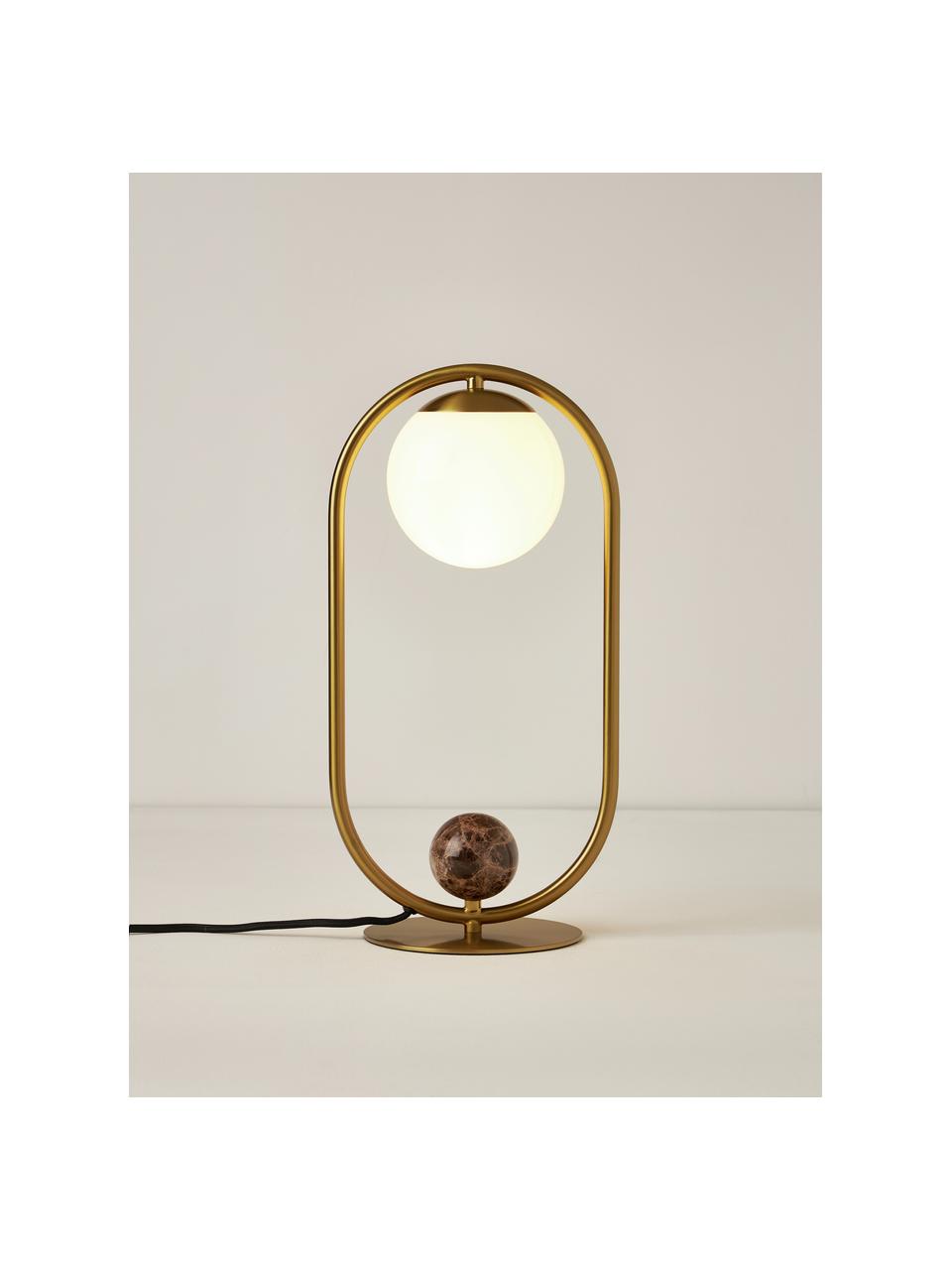 Lampada da tavolo con decoro in marmo Janice, Paralume: vetro opalino, Struttura: metallo rivestito, Dorato, Larg. 21 x Alt. 42 cm