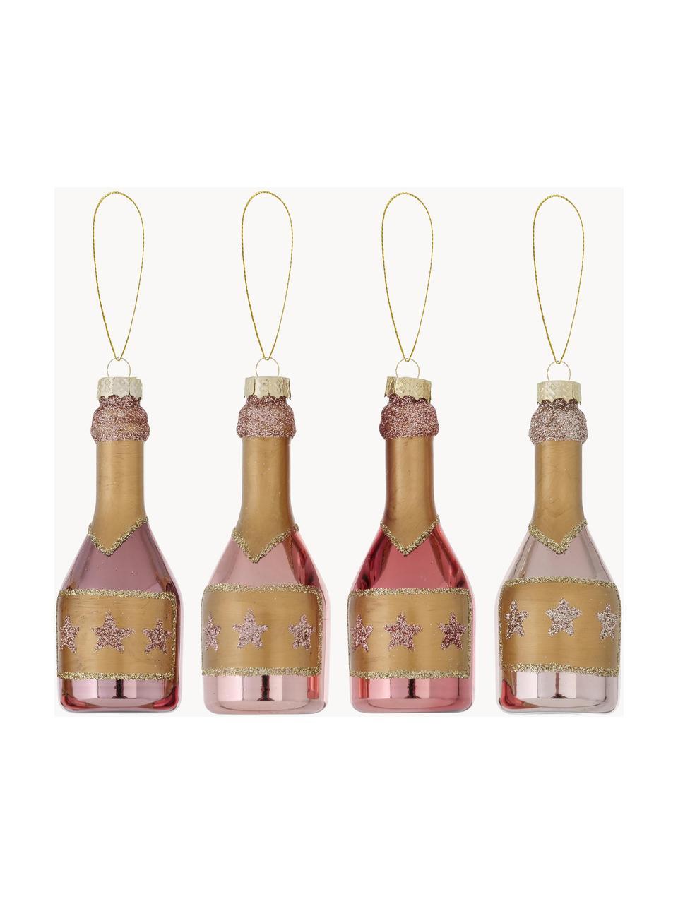 Adornos navideños Champagne, 4 uds., Adornos: vidrio, Tonos rosas, dorado, Ø 4 x Al 10 cm