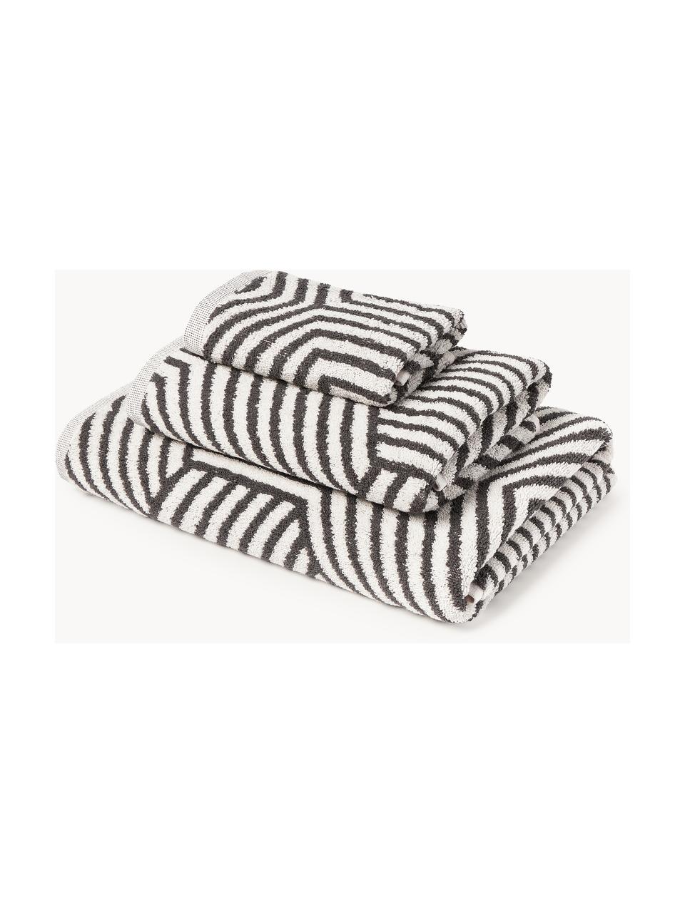 Lot de serviettes de bain Fatu, tailles variées, Blanc, anthracite, 4 éléments (2 serviettes de toilette et 2 draps de bain)