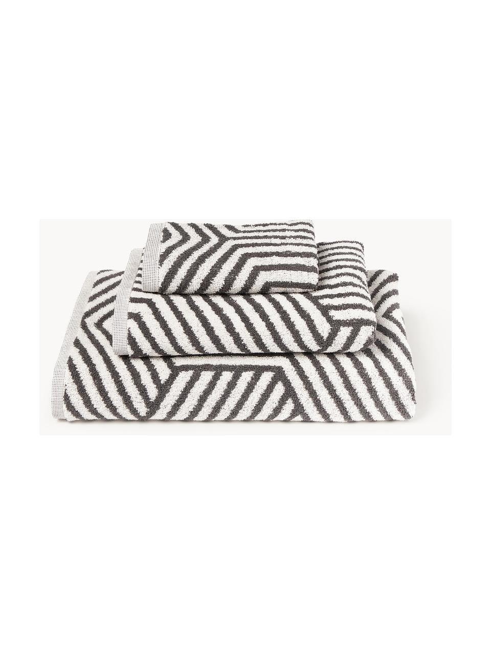 Lot de serviettes de bain Fatu, tailles variées, Blanc, anthracite, 4 éléments (2 serviettes de toilette et 2 draps de bain)