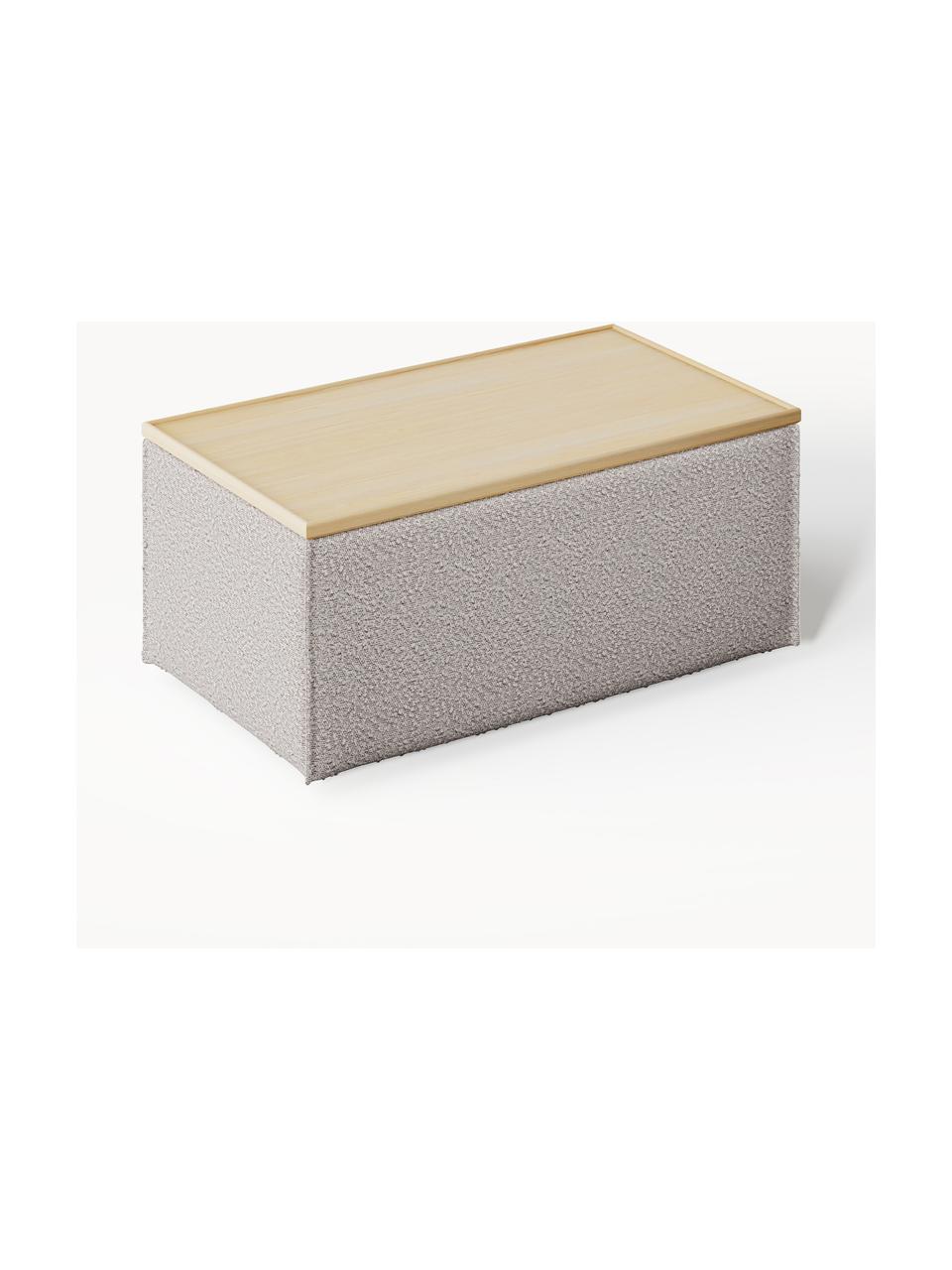 Sofa-Hocker Lennon aus Bouclé mit Stauraum, Bezug: Bouclé (80 % Polyester, 2, Tablett: Eichenholz, Spannplatte m, Gestell: Spanplatte, mitteldichte , Füße: Kunststoff Dieses Produkt, Bouclé Taupe, helles Eichenholz, B 88 x T 50 cm