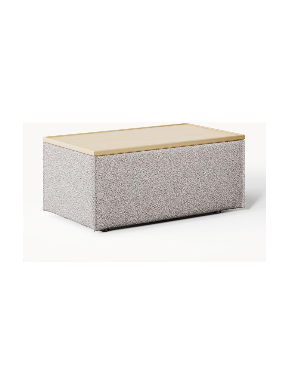 Sofa-Hocker Lennon aus Bouclé mit Stauraum, Bezug: Bouclé (80 % Polyester, 2, Tablett: Eichenholz, Spannplatte m, Gestell: Spanplatte, mitteldichte , Füße: Kunststoff Dieses Produkt, Bouclé Taupe, helles Eichenholz, B 88 x T 50 cm