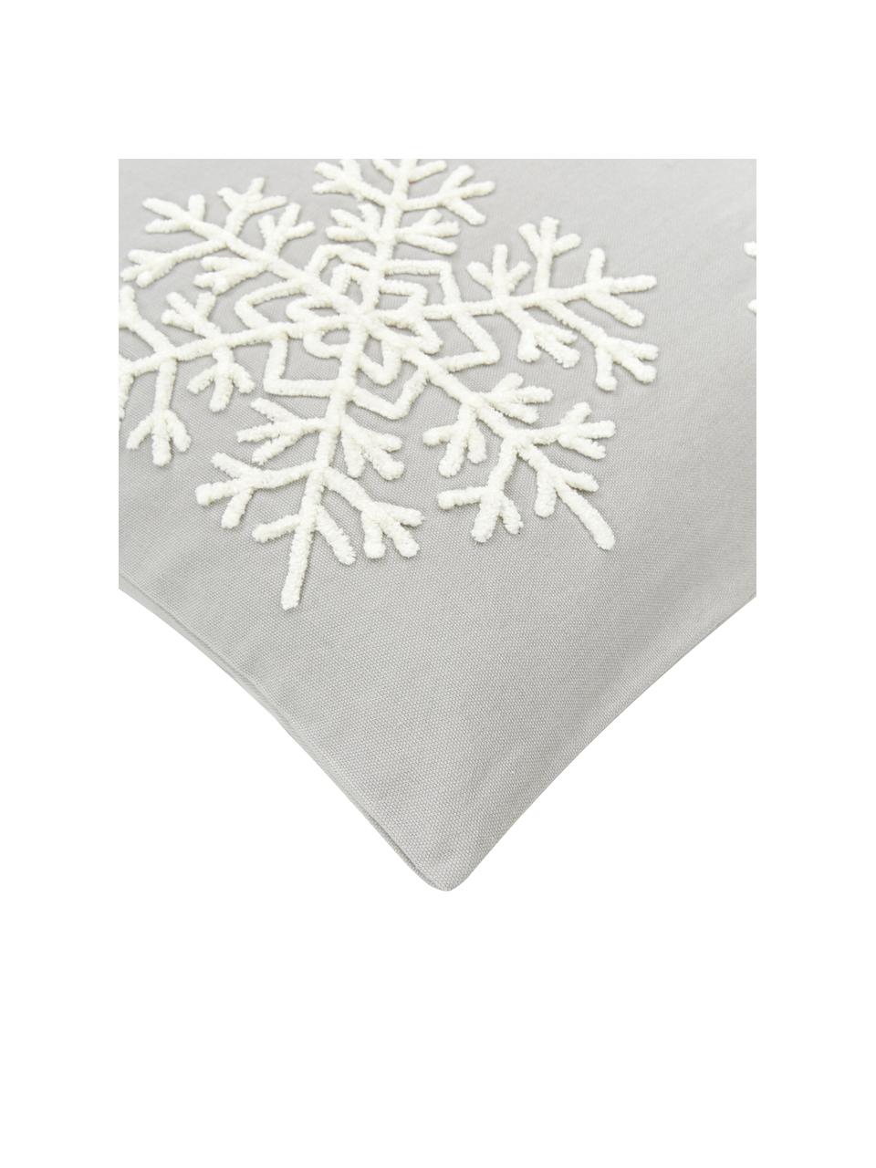 Funda de cojín bordada Snowflake, 100% algodón, Gris, An 45 x L 45 cm