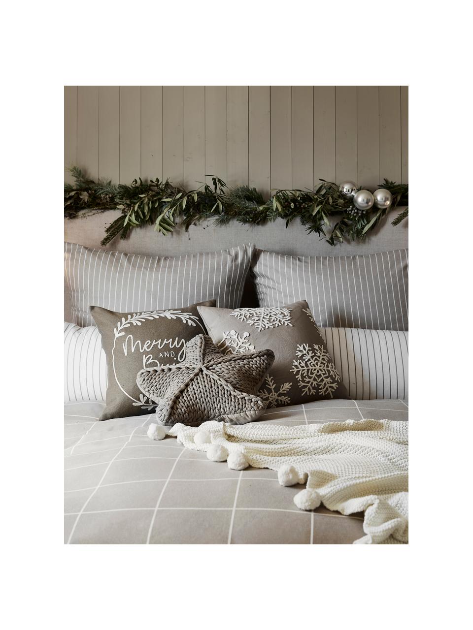 Housse de coussin 45x45 brodée Snowflake, 100 % coton, Gris, larg. 45 x long. 45 cm