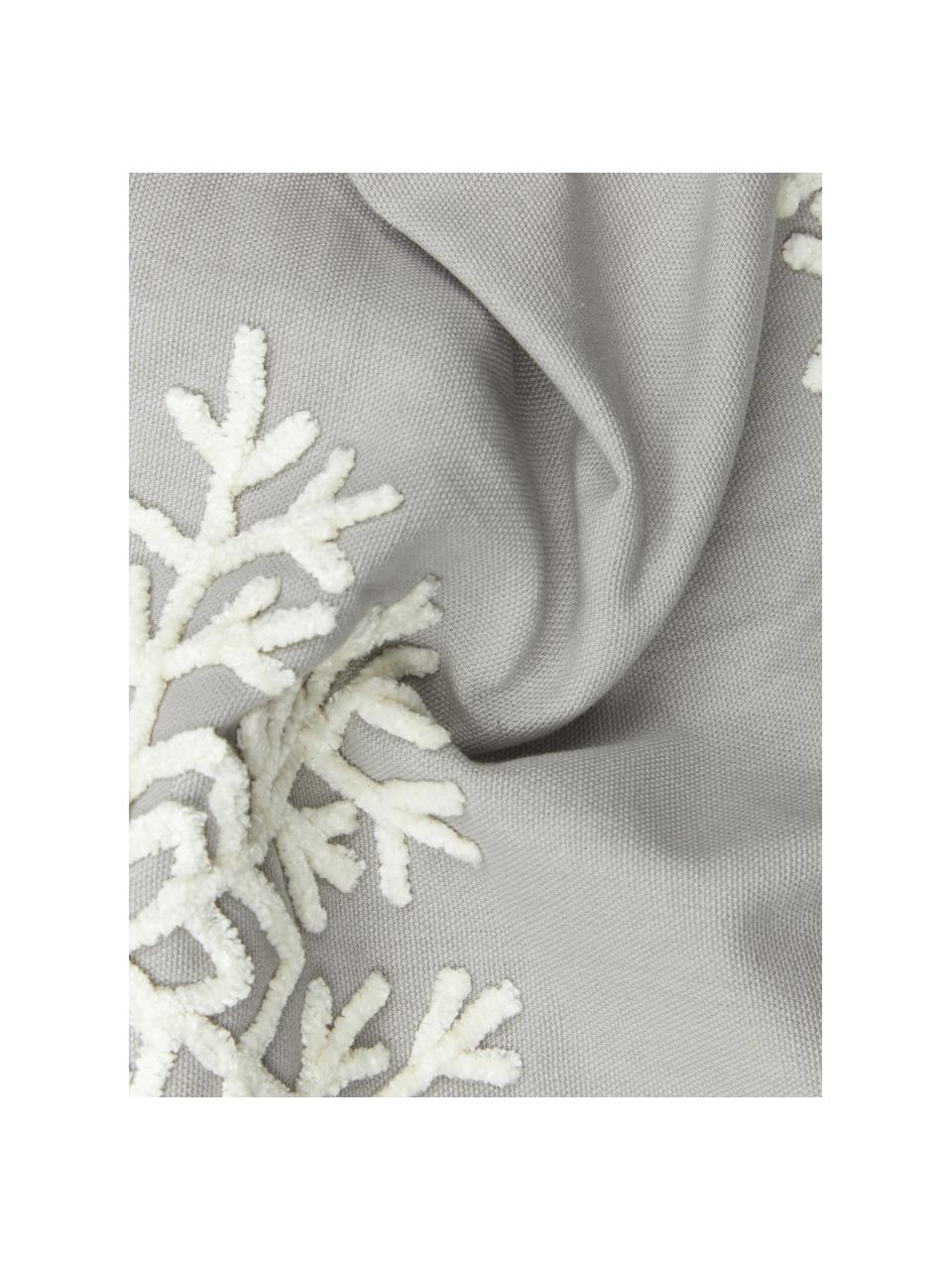 Housse de coussin 45x45 brodée Snowflake, 100 % coton, Gris, larg. 45 x long. 45 cm