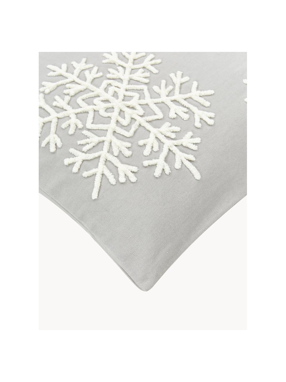 Geborduurde kussenhoes Snowflake, 100% katoen, Grijs, B 45 x L 45 cm