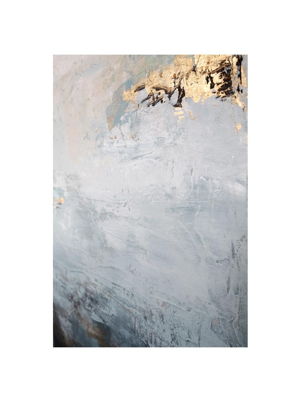 Handgemaltes Leinwandbild Gradient Grace, Goldfarben, Petrol, Hellblau, Off White, B 88 x H 118 cm