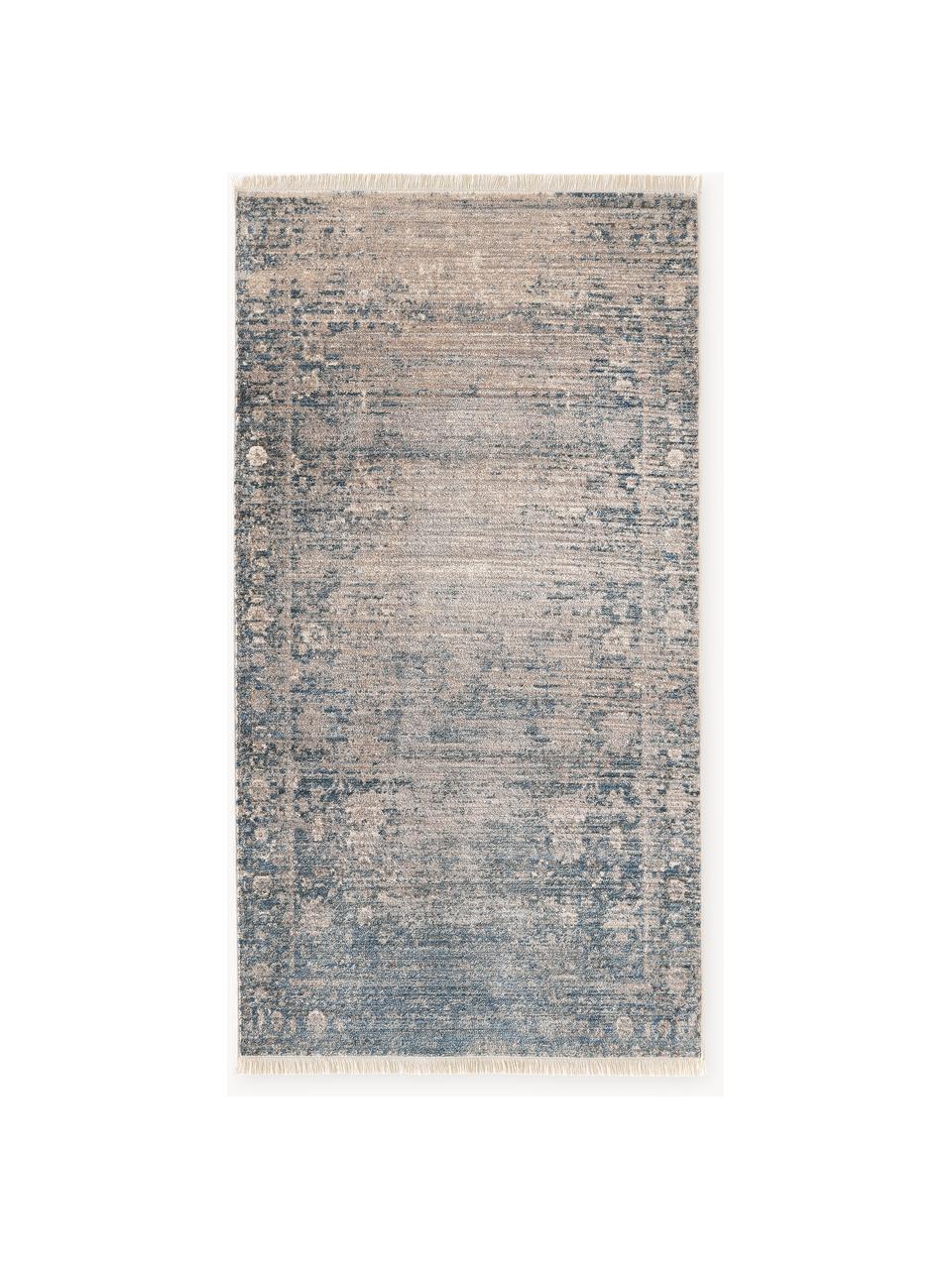 Tapis à poils ras avec franges Mardin, 100 % polyester recyclé

Le matériau est certifié STANDARD 100 OEKO-TEX®, 13.HTR.20785, HOHENSTEIN HTTI, Bleu, beige, larg. 80 x long. 150 cm (taille XS)