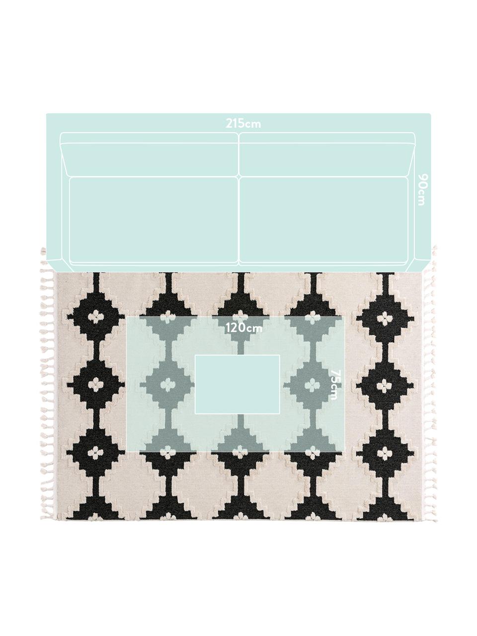Teppich Oyo Square mit Hoch-Tiefmuster im Boho Stil, Flor: Polyester, Creme, Anthrazit, B 200 x L 290 cm (Größe L)
