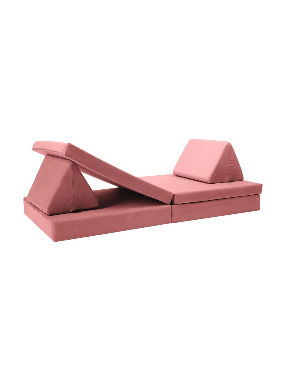 Canapé pliable modulaire en velours pour enfants fait main Arktis, Velours vieux rose, larg. 168 x prof. 84 cm