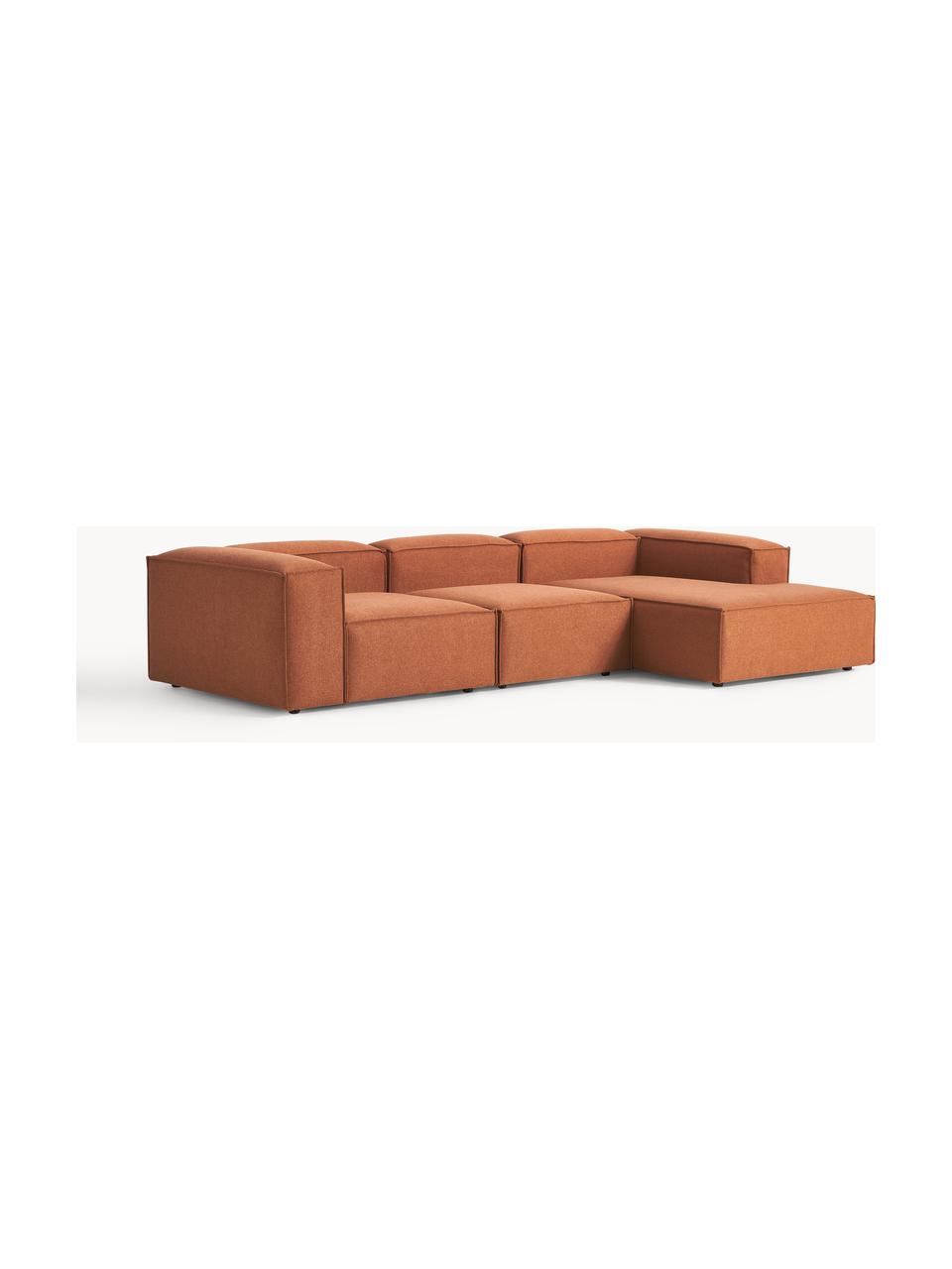 Modulaire hoekbank Lennon, Bekleding: 100% polyester, Frame: massief grenenhout, multi, Poten: kunststof De poten bevind, Geweven stof terracotta, B 327 x D 180 cm, hoekdeel links