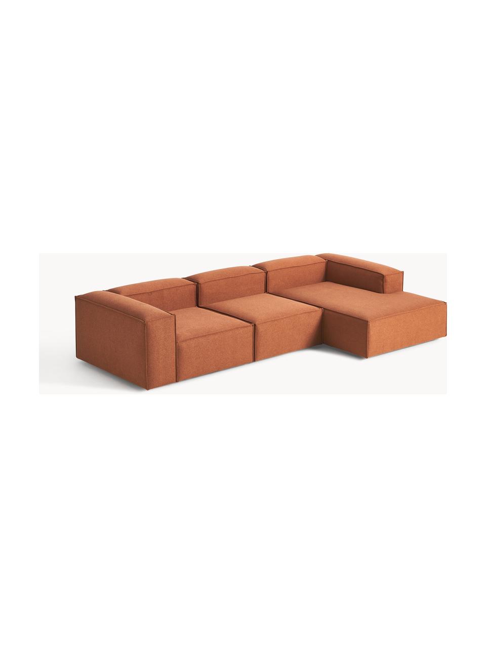 Sofá rinconera modular Lennon, Tapizado: 100% poliéster Alta resis, Estructura: madera de pino maciza, ma, Patas: plástico Las patas están , Tejido terracota, An 327 x F 180 cm, chaise longue izquierda