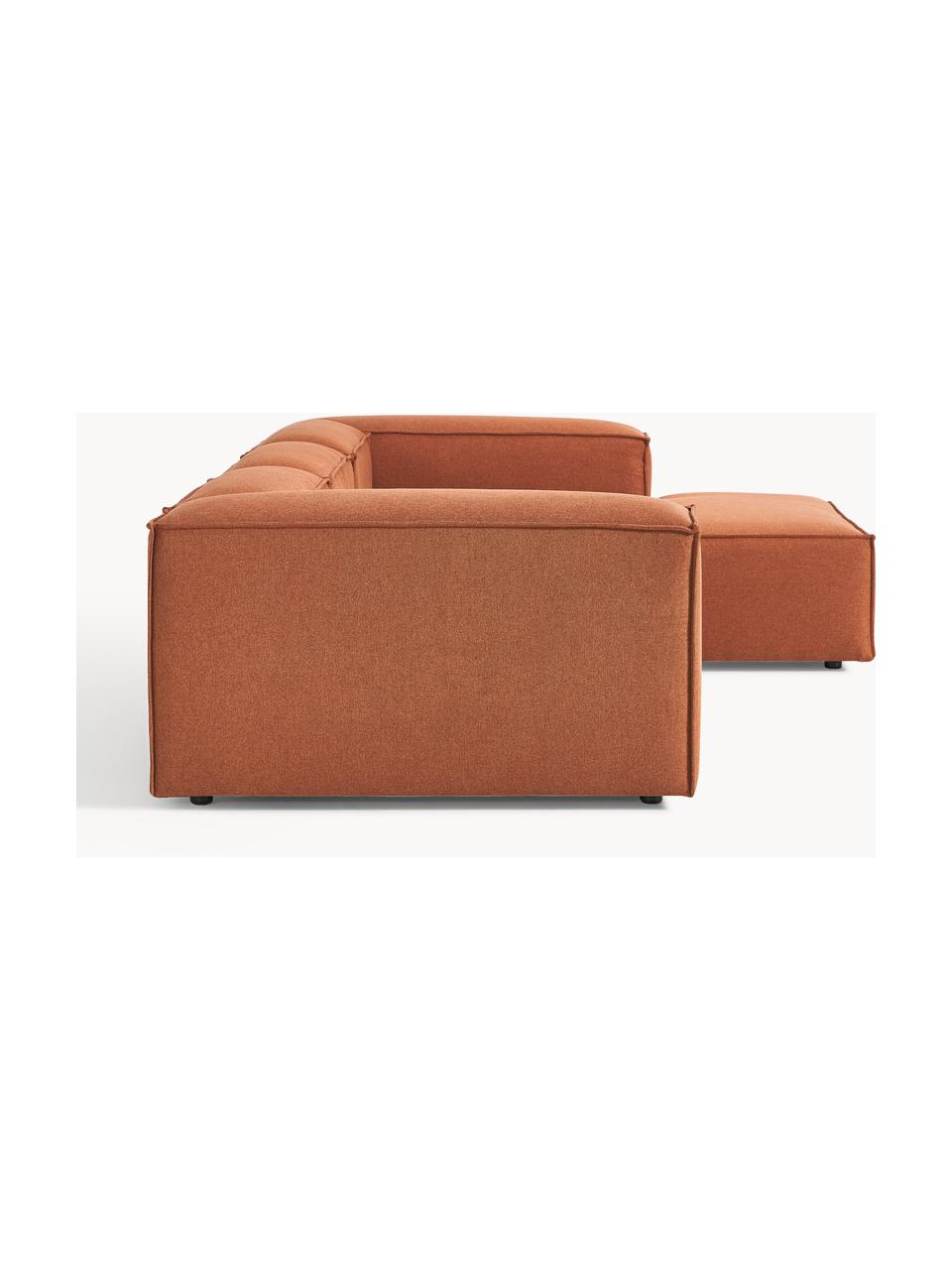 Modulaire hoekbank Lennon, Bekleding: 100% polyester, Frame: massief grenenhout, multi, Poten: kunststof De poten bevind, Geweven stof terracotta, B 327 x D 180 cm, hoekdeel links