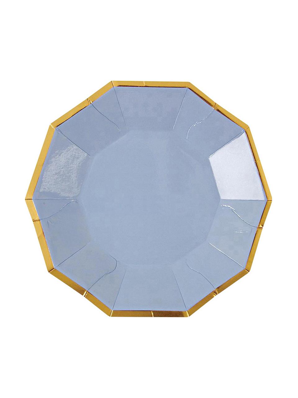 Papp-Teller Bloom, 16 Stück, Papier, beschichtet, Hellblau, Goldfarben, 11 x 11 cm
