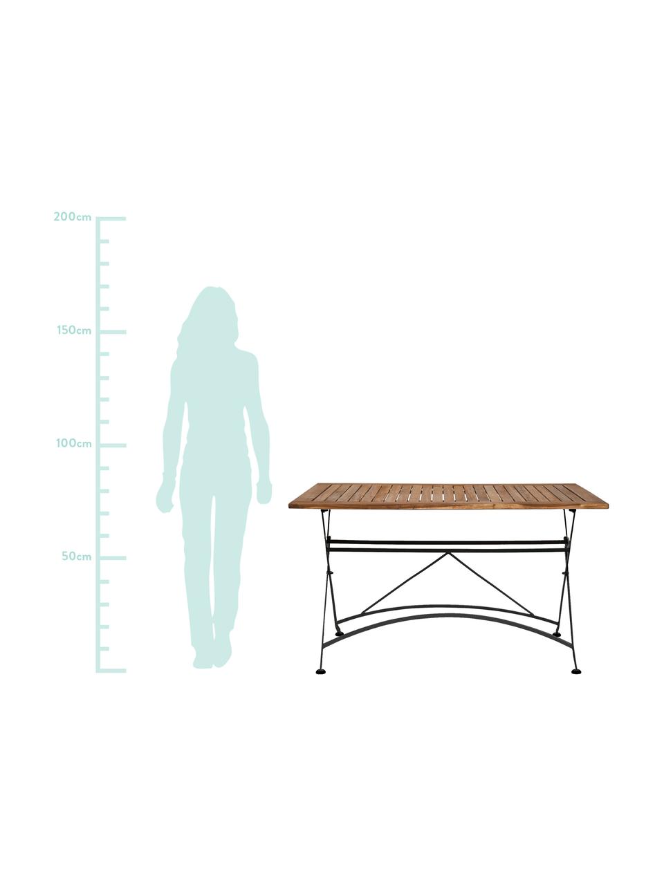 Mesa plegable de exterior Parklife, Tablero: madera de acacia, aceitad, Estructura: metal galvanizado con pin, Negro, acacia, An 130 x Al 75 cm