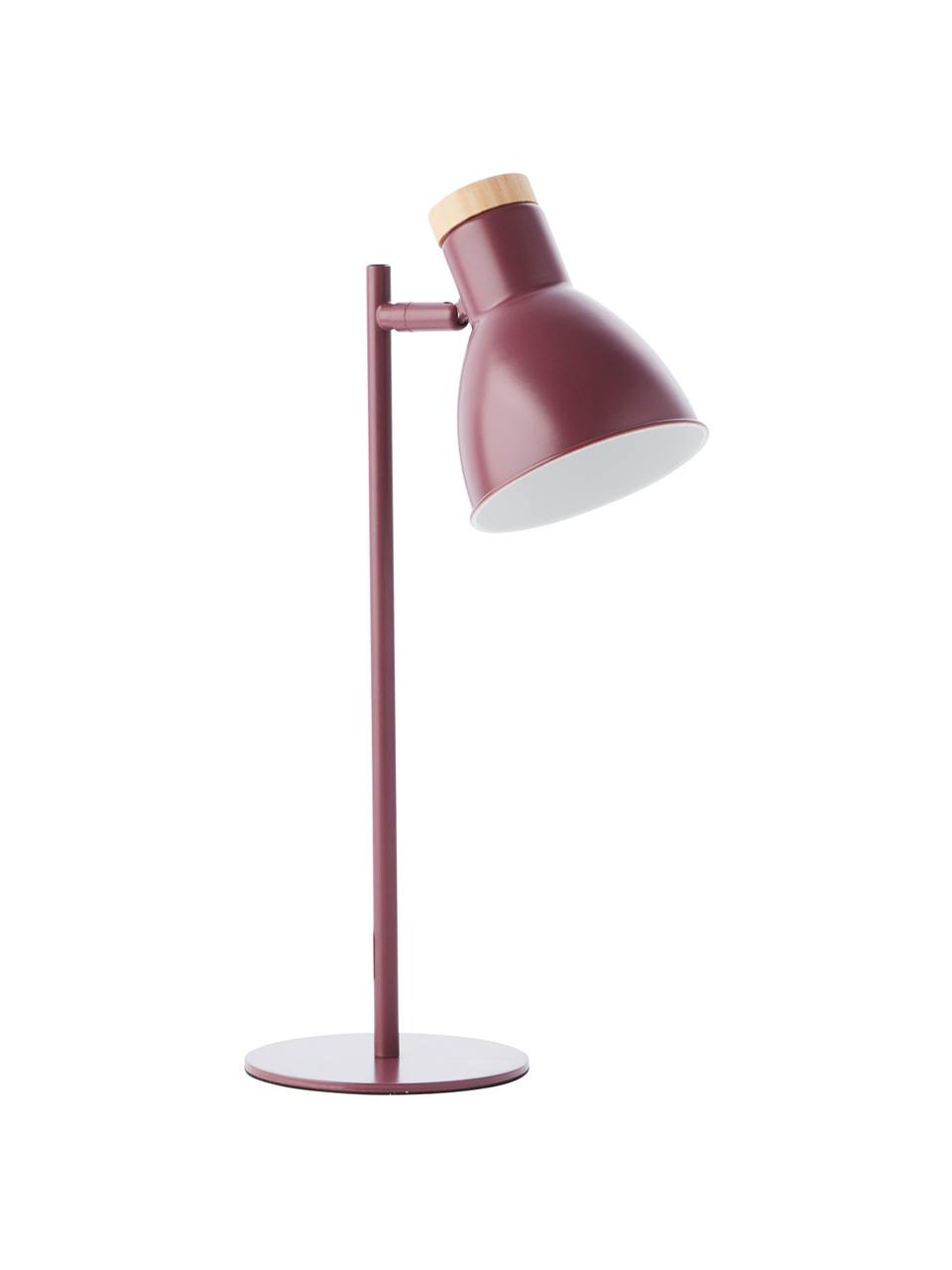 Bureaulamp Venea met houten decoratie, Lampenkap: metaal, Lampvoet: metaal, Decoratie: hout, Donkerroze, bruin, Ø 15 cm
