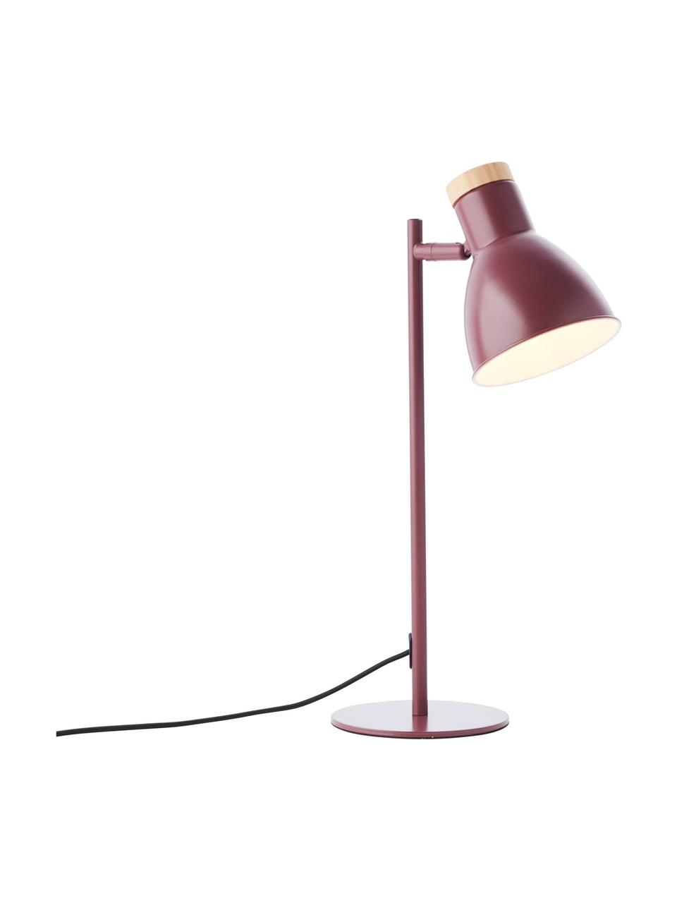 Bureaulamp Venea met houten decoratie, Lampenkap: metaal, Lampvoet: metaal, Decoratie: hout, Donkerroze, bruin, Ø 15 cm