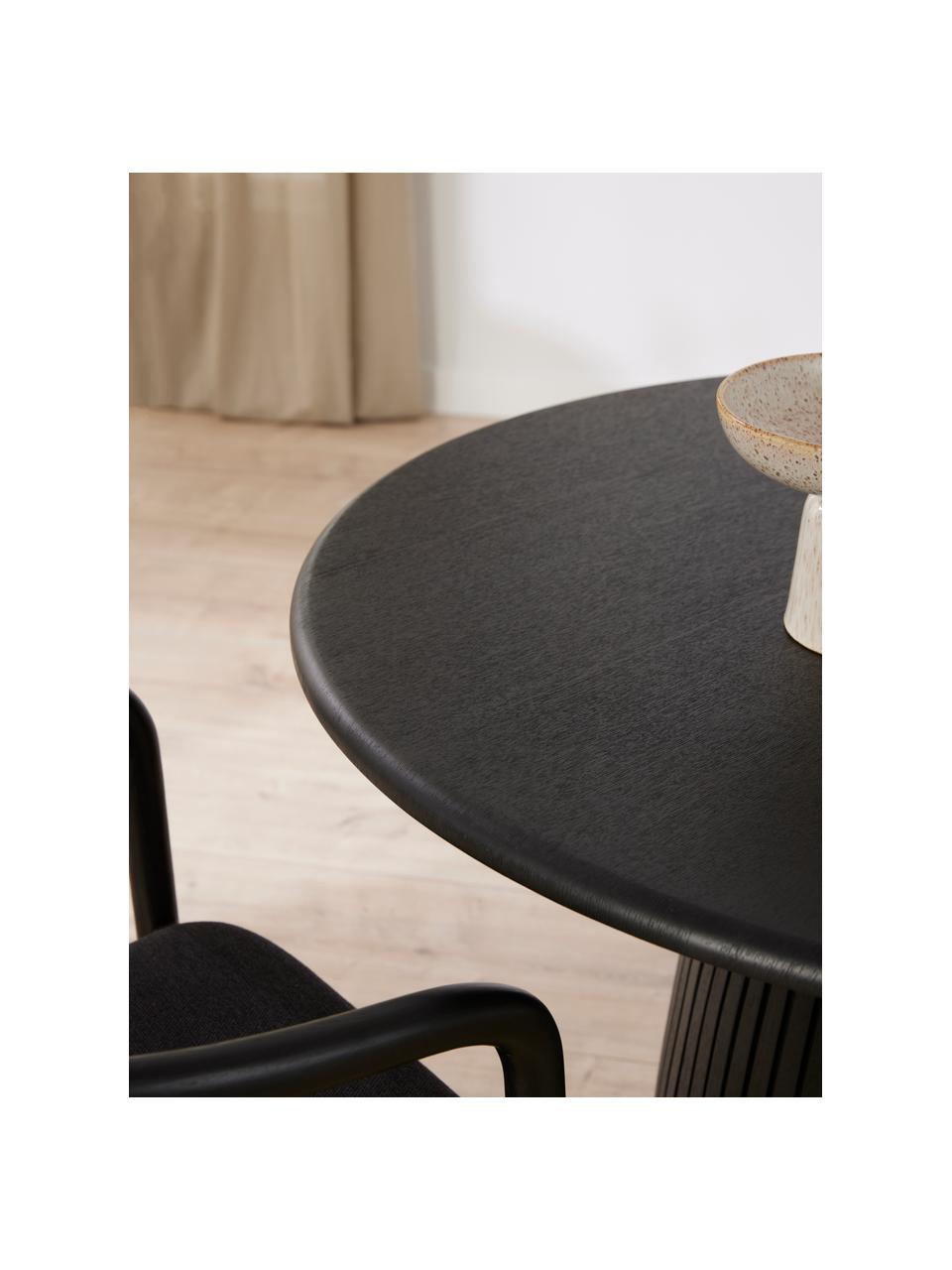 Tavolo rotondo con struttura scanalata Nelly, in diverse dimensioni, Impiallacciato in legno di frassino, con pannelli di fibra a media densità (MDF), certificato FSC, Nero, Ø 115 x Alt. 75 cm