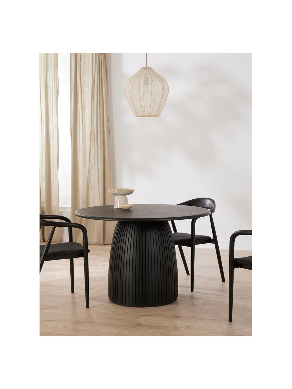 Table ronde avec pied strié Nelly, tailles variées, Placage en frêne, avec MDF, certifié FSC, Noir, Ø 115 cm