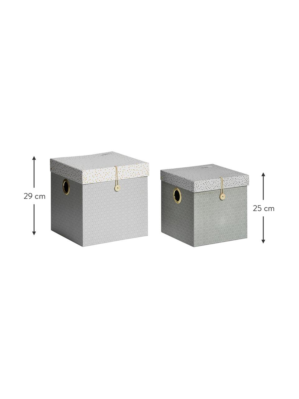 Set 2 scatole portaoggetti Square, Cartone laminato, Grigio, Set in varie misure
