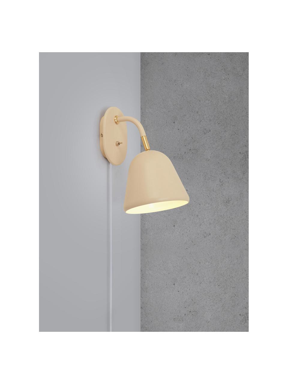 Verstelbare wandlamp Mala met stekker, Lampenkap: gecoat metaal, Lampvoet: gecoat metaal, Decoratie: metaal, Beige, D 21 x H 26 cm