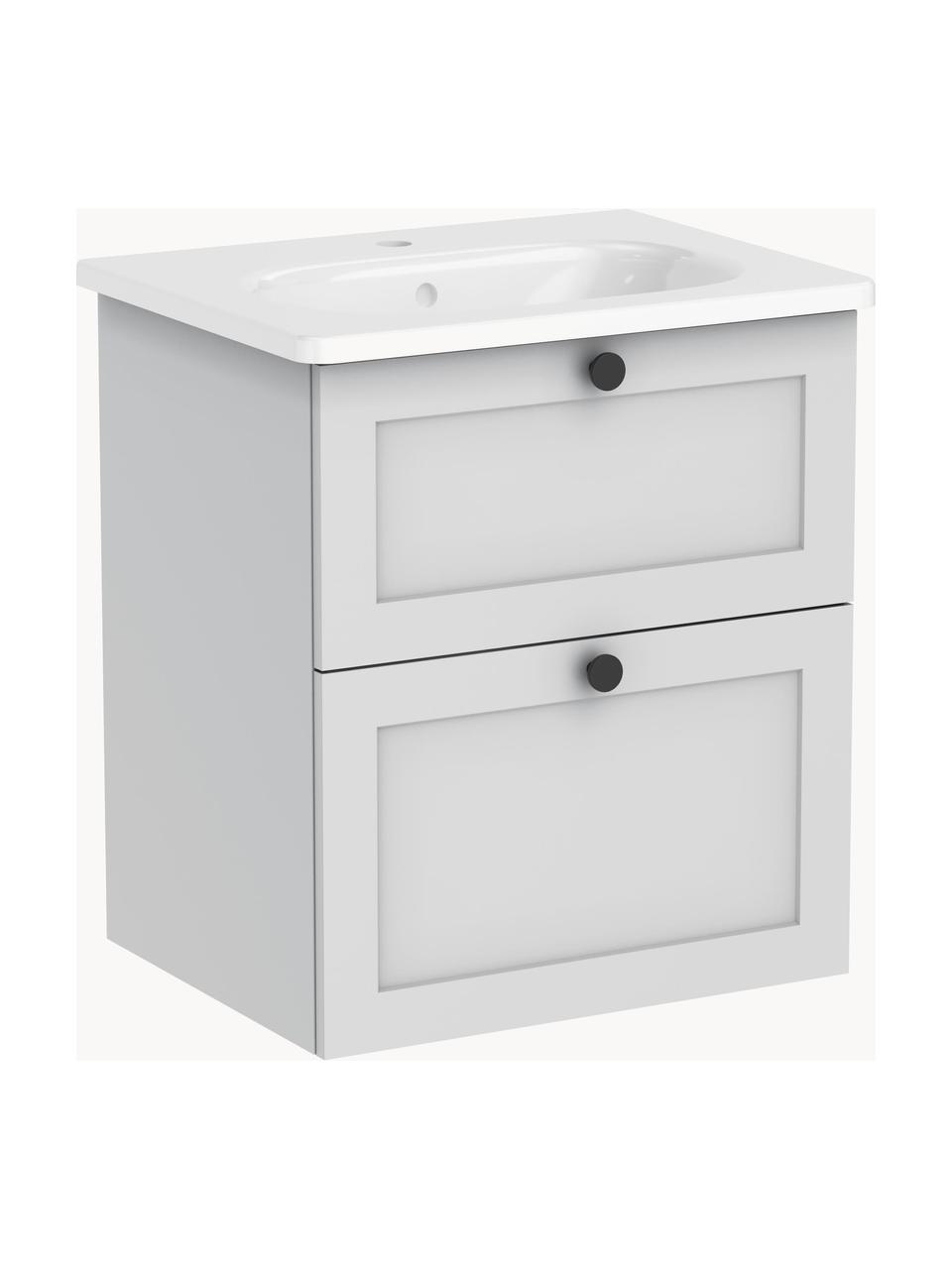 Lavabo con armadietto dalla finitura opaca Rafaella, Maniglie: alluminio rivestito, Grigio chiaro, Larg. 60 x Alt. 67 cm