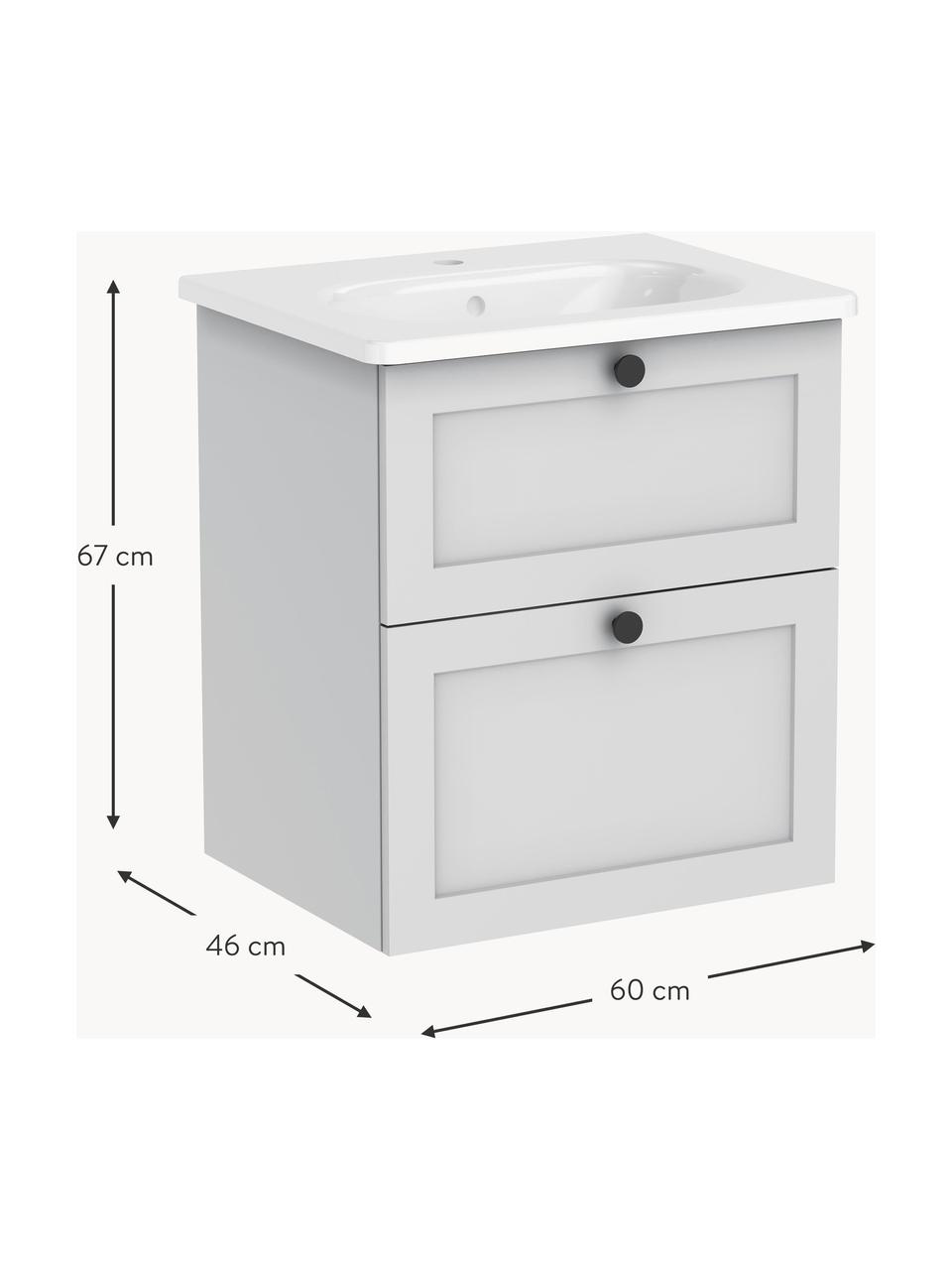 Meuble avec vasque à encastrer Rafaella, Gris clair, larg. 60 x haut. 67 cm