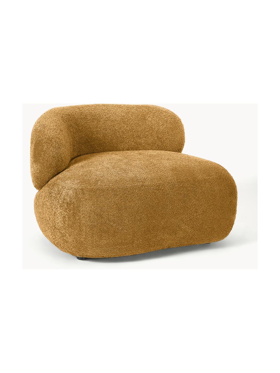 Fauteuil lounge en peluche-bouclette Alba, Peluche-bouclette ocre, larg. 102 x prof. 89 cm, dossier à gauche