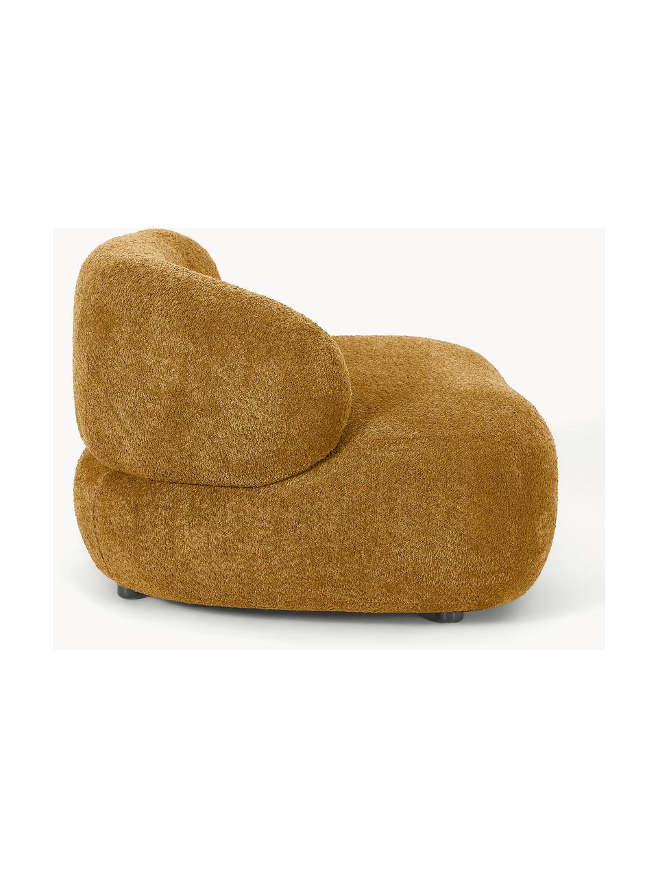 Loungefauteuil Alba uit teddy-bouclé, Bekleding: 100% polyester Met 100.00, Frame: massief sparrenhout, gren, Poten: kunststof Dit product is , Teddy-bouclé oker, B 102 x D 89 cm, rugleuning links