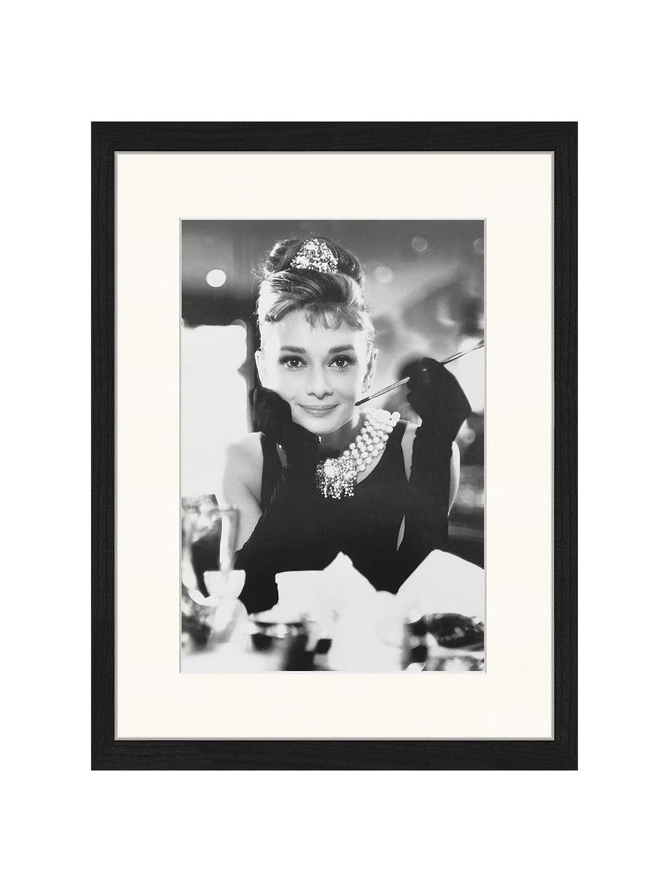 Ingelijste digitale print Audrey, Lijst: gelakt hout, Zwart, wit, B 33 x H 43 cm