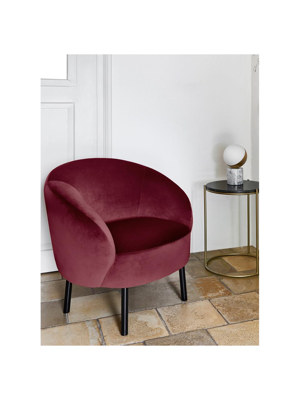 Fluwelen fauteuil Freja, Bekleding: fluweel (polyester), Poten: gepoedercoat metaal, Fluweel donkerrood, B 65 x D 72 cm