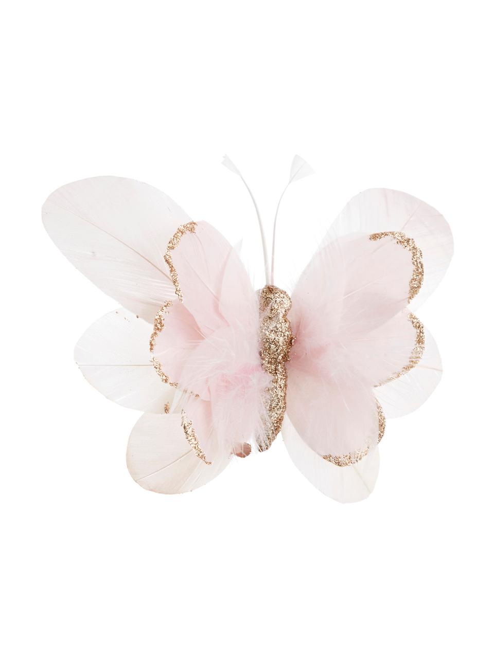 Adorno navideño Butterfly, 6 uds., Rosa, blanco, dorado, An 14 x Al 3 cm