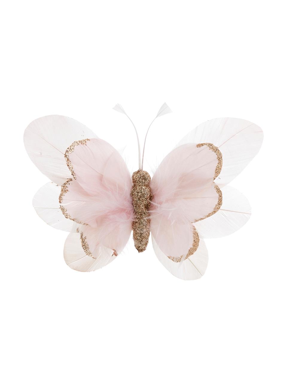 Adorno navideño Butterfly, 6 uds., Rosa, blanco, dorado, An 14 x Al 3 cm