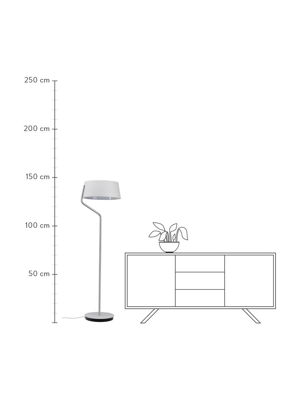 Dimbare LED vloerlamp Belaja van metaal, Lampenkap: gecoat metaal, Lampvoet: geborsteld metaal, Wit, zilverkleurig, Ø 43 x H 148 cm