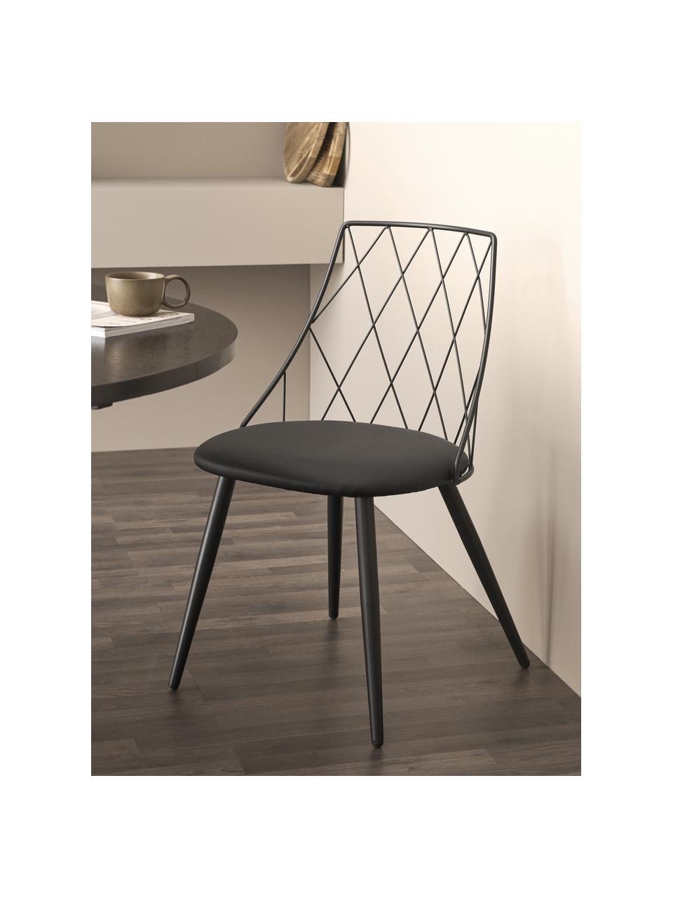 Kunstleren stoelen Addie, 2 stuks, Frame: gecoat metaal, Kunstleer zwart, B 49 cm x D 49 cm