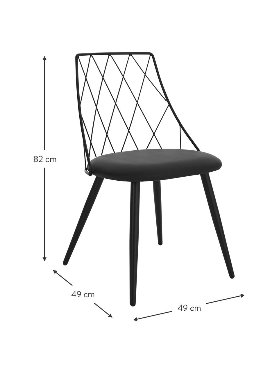 Krzesło ze sztucznej skóry Addie, 2 szt., Tapicerka: 100% sztuczna skóra, Stelaż: metal powlekany, Czarna sztuczna skóra, S 49 x G 49 cm