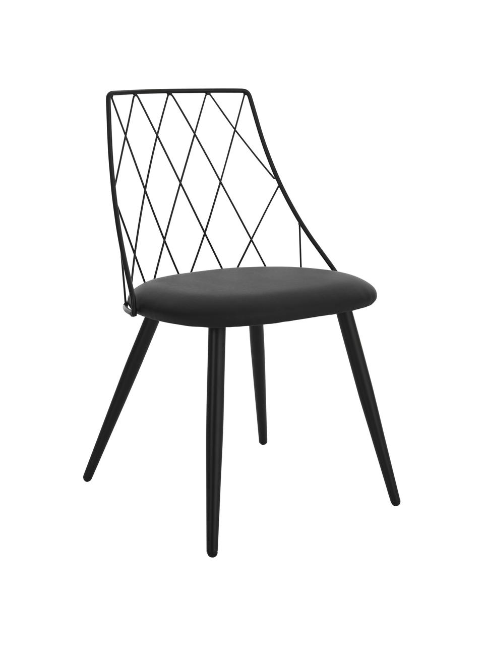 Kunstleren stoelen Addie, 2 stuks, Frame: gecoat metaal, Kunstleer zwart, B 49 cm x D 49 cm