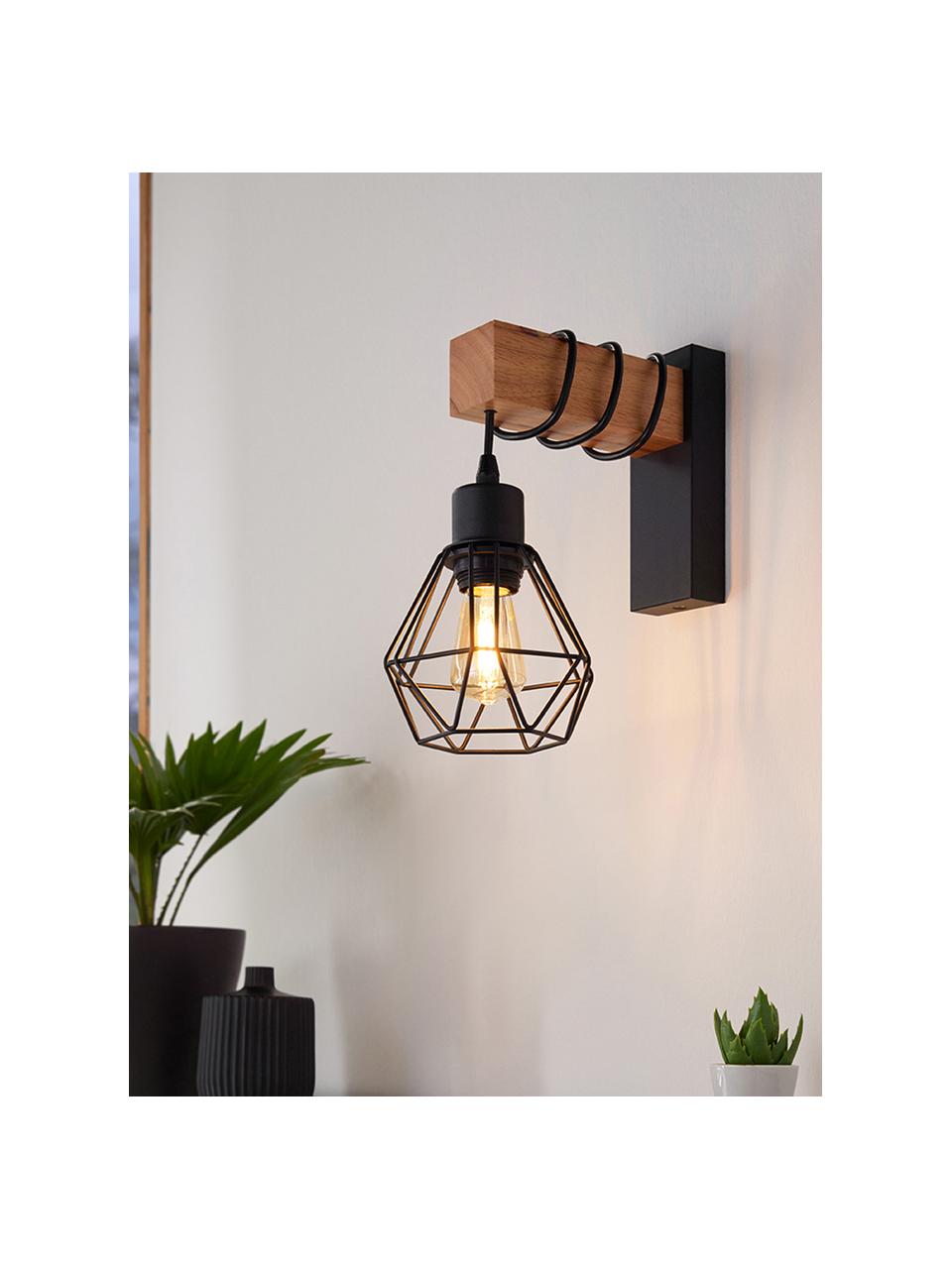 Wandlamp Townshend, Zwart, bruin, B 14 x H 21 cm