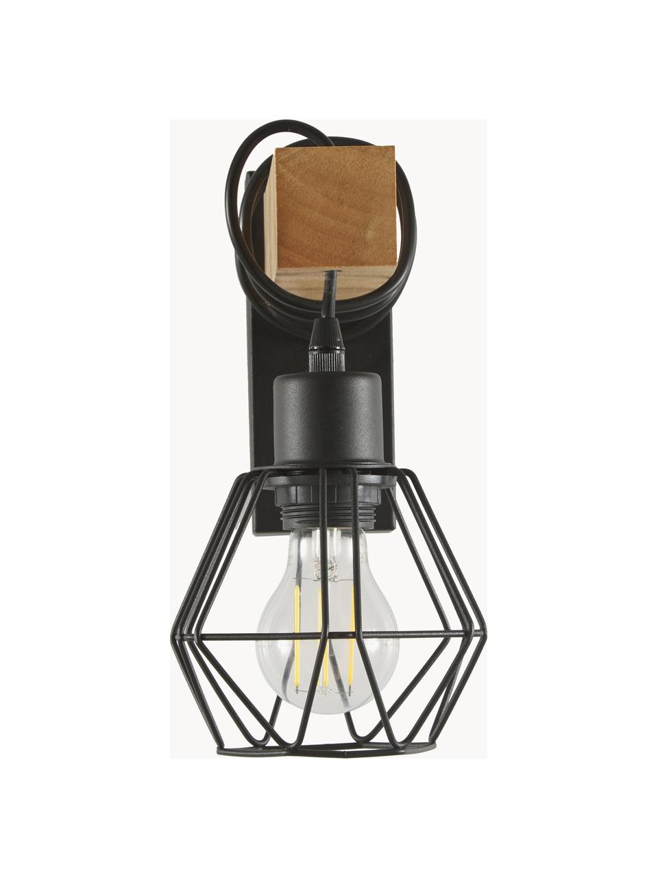 Wandlamp Townshend, Zwart, bruin, B 14 x H 21 cm