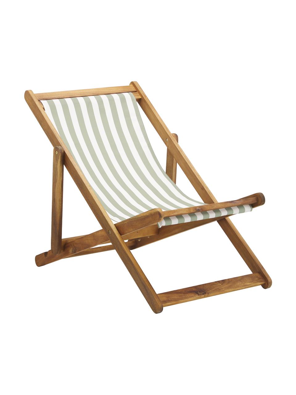 Sedia a sdraio pieghevole Zoe, Struttura: legno di acacia massiccio, Verde, bianco, Larg. 59 x Prof. 84 cm