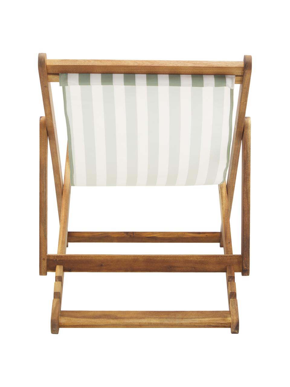 Tumbona plegable Zoe, Asiento: 100% poliéster, Estructura: madera de acacia aceitada, Verde, blanco, An 59 x F 91 cm